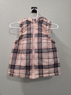 dip Toddler Pink and Black Plaid Quilted Puffer Vest